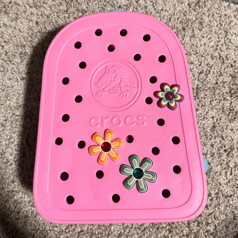 B2 Crocs Kids Pink Backpack Case with Flower Jibbitz